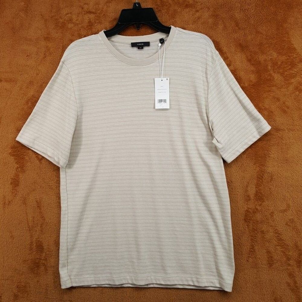 VINCE Shirt Mens Large Tan Stripe Pullover Crew Short Sleeve T-Shirt Tee $148